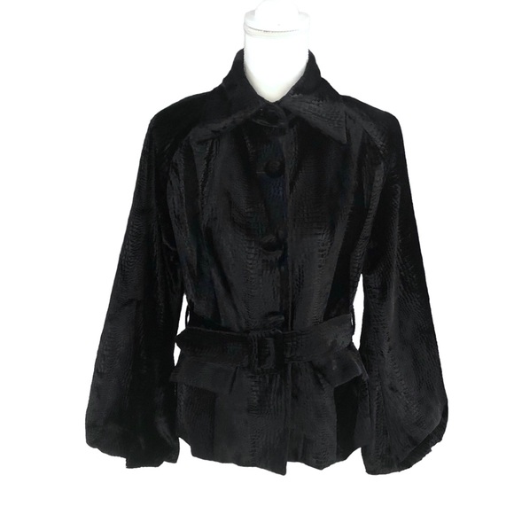 Lucullen Black Velour Crocodile Print Belted Jacket Size 4 - Picture 1 of 11